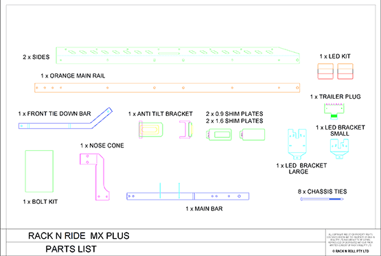 Parts list for MX+ carrier