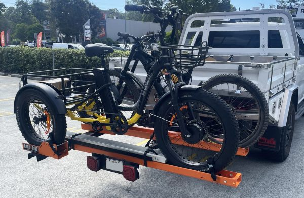 electric bicycle carriers HYPERAX Volt Lift SP -E Bike Hitch Mount Platform Style 2 Bikes Carrier for Car, SUV, Truck, Sedan, Tilting e-Bike Rack for Hitch Fits Up to 2 * 80 lbs Bike the 5.5 tracks are wide enough to accommodate fat tires easily 50BR E-Bike / Bicycle Lifts
