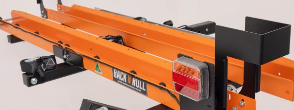 Diagonal view of Rack N Ride double ebike hitch carrier rack showing complete assembly